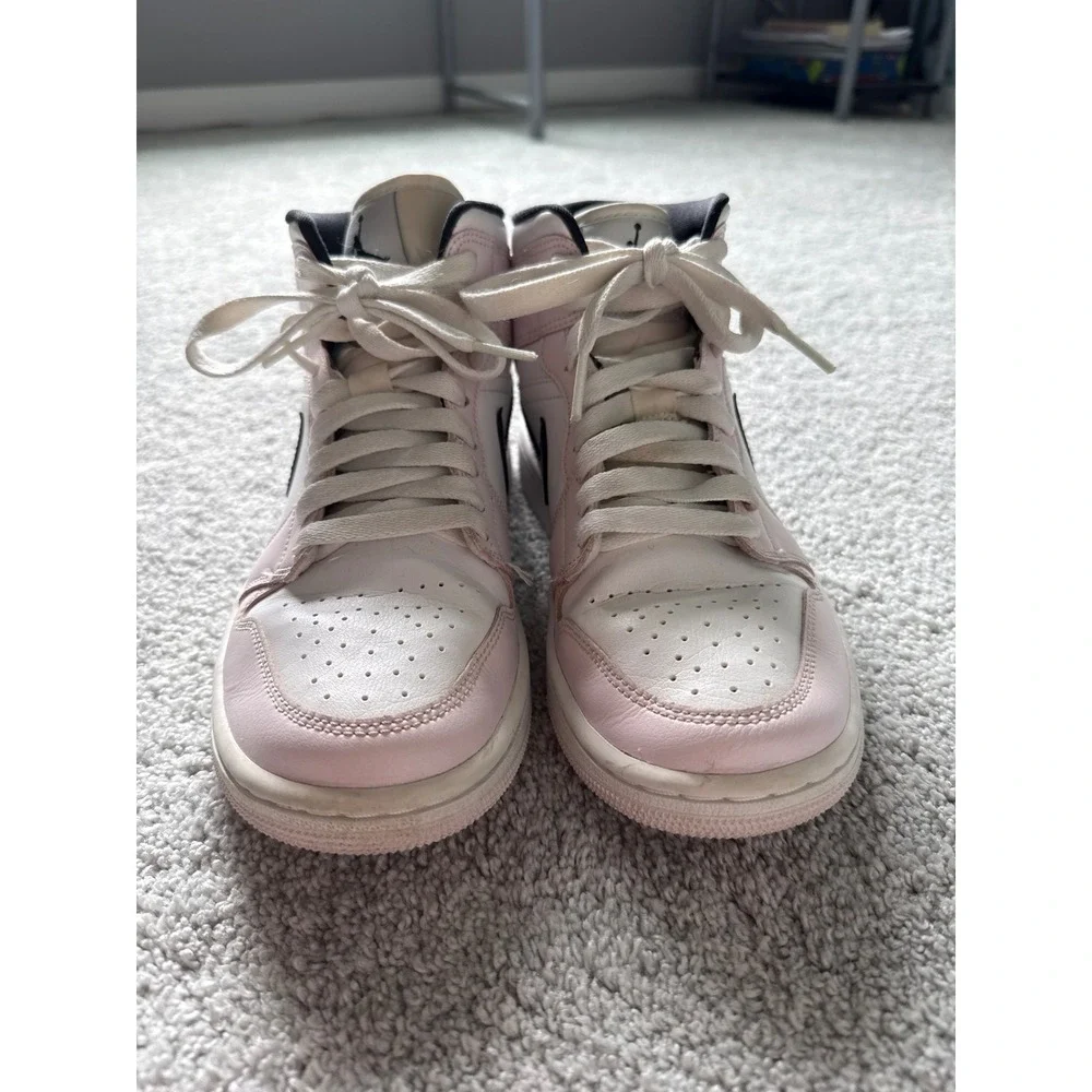 Nike Air Jordan 1 Mid‎ Barely Rose White Black Womens Sneakers BQ6472-500